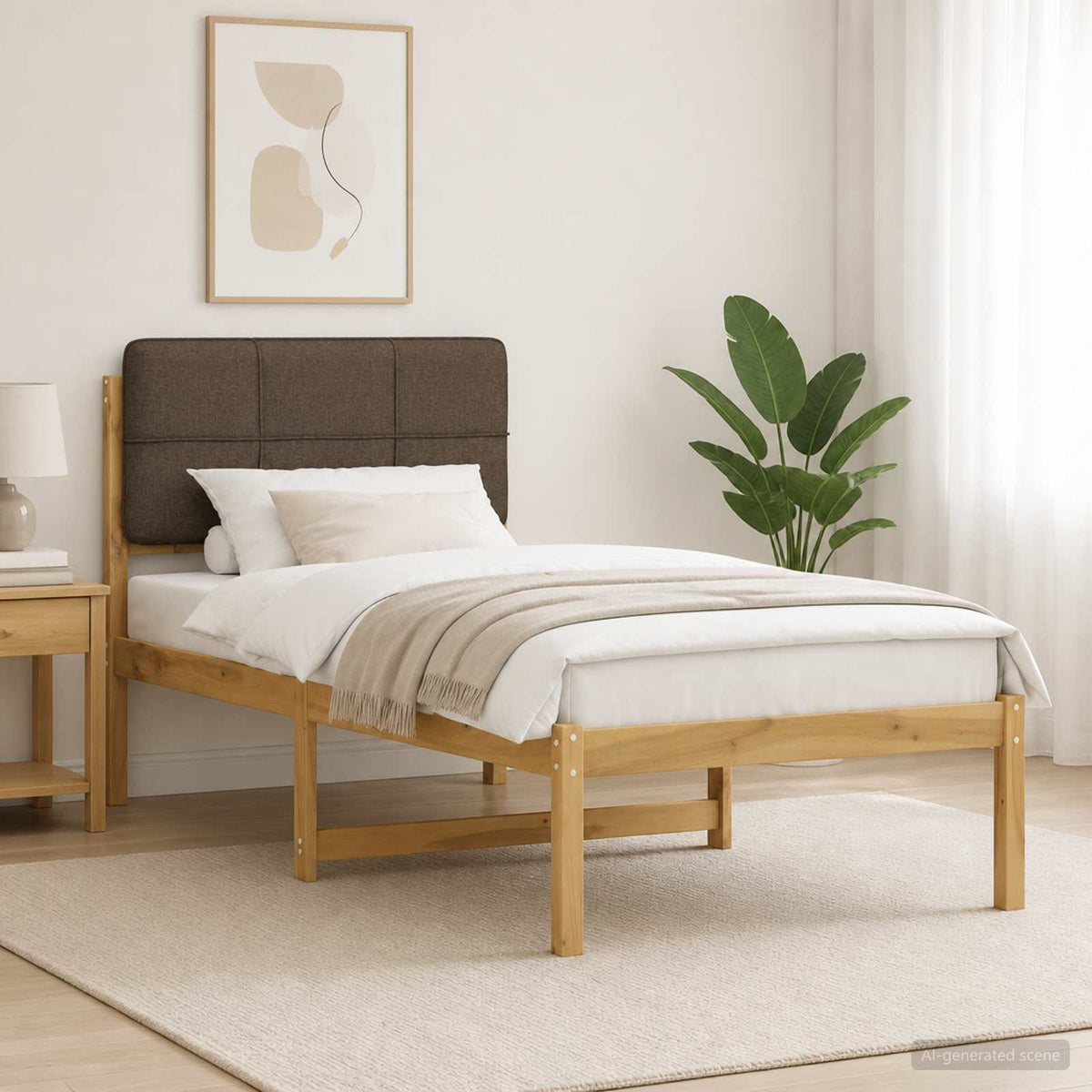 Letto con Testiera Rivestita Bianco lavato e taupe 90 x 200 cm | homemem39