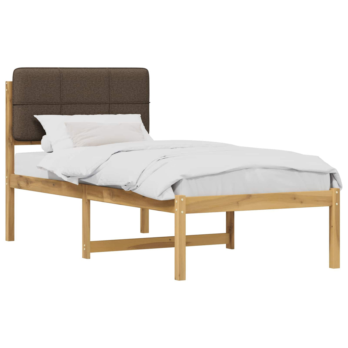Letto con Testiera Rivestita Bianco lavato e taupe 90 x 200 cm | homemem39