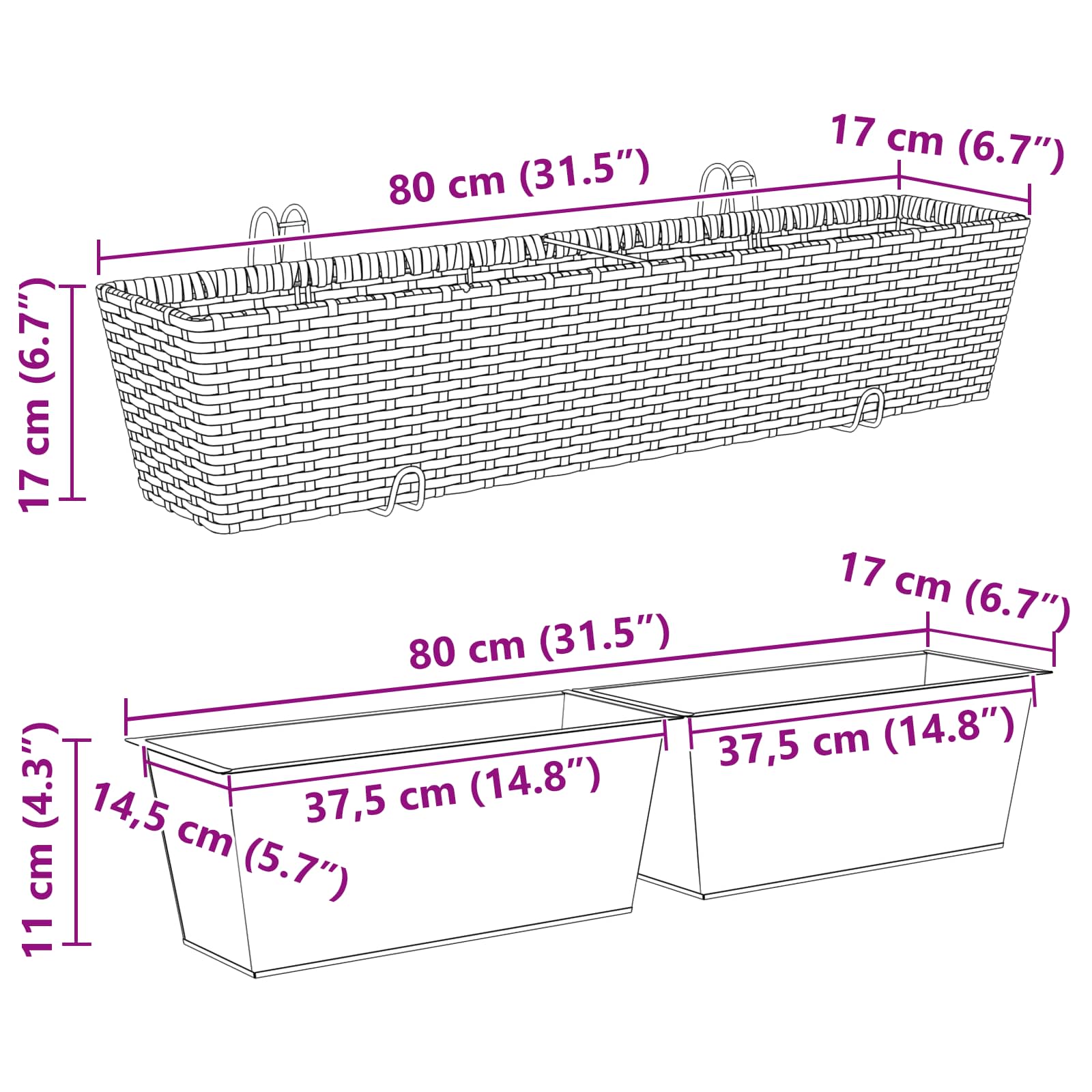 Ringhiera 2 pcs 80 x 17 x 17 cm Metallo | homemem39