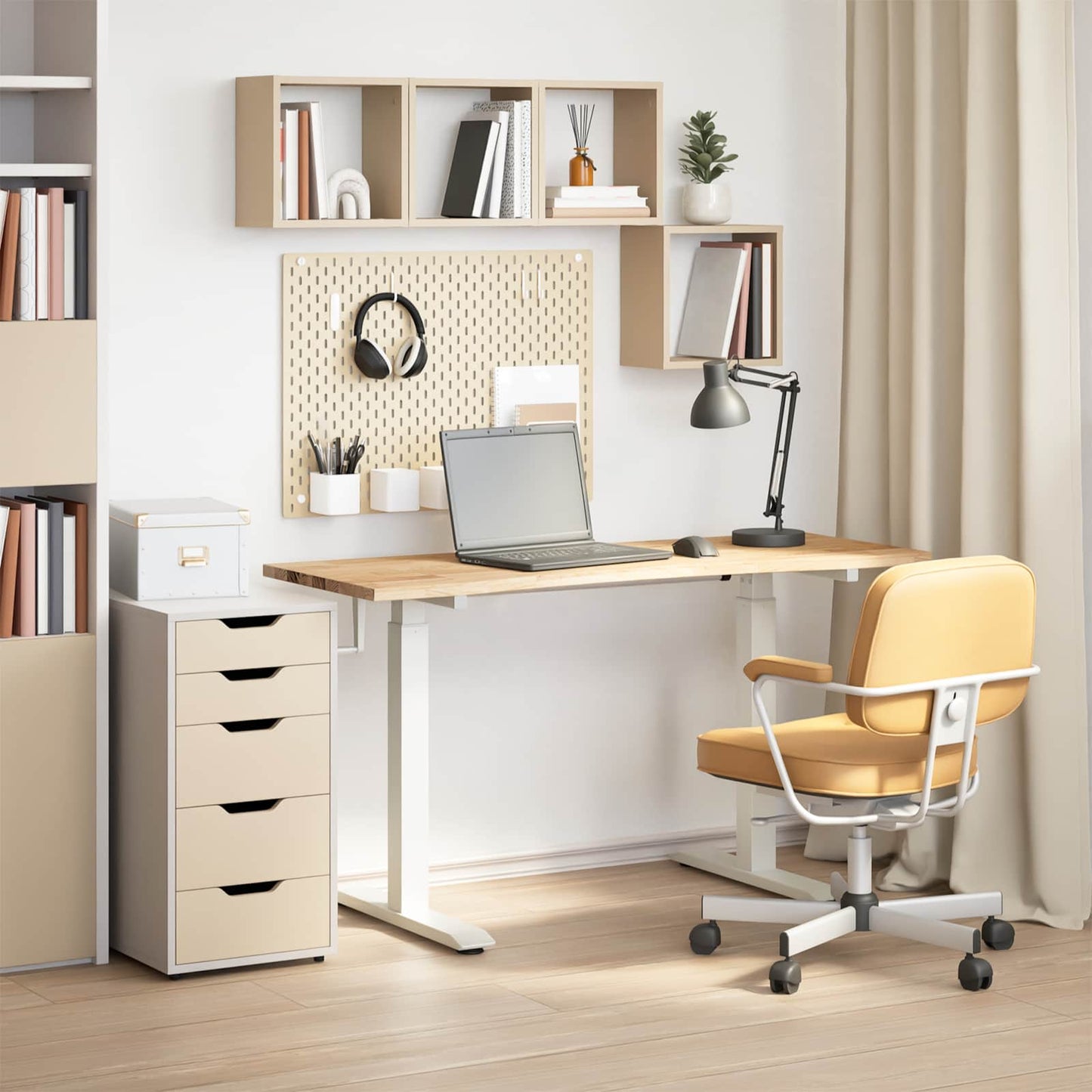 Scrivania con archiviazione Bianco e Naturale 140 x 60 cm | homemem39