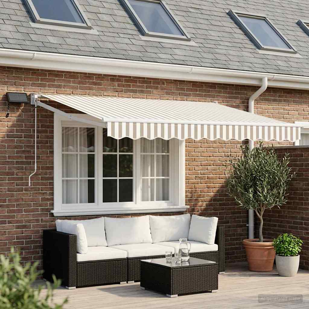 Tenda retrattile manuale con LED Grigio chiaro e bianco | homemem39