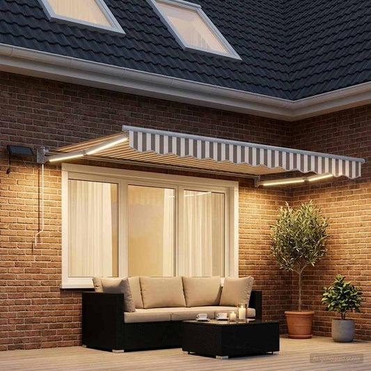 Tenda retrattile manuale con LED Grigio chiaro e bianco | homemem39