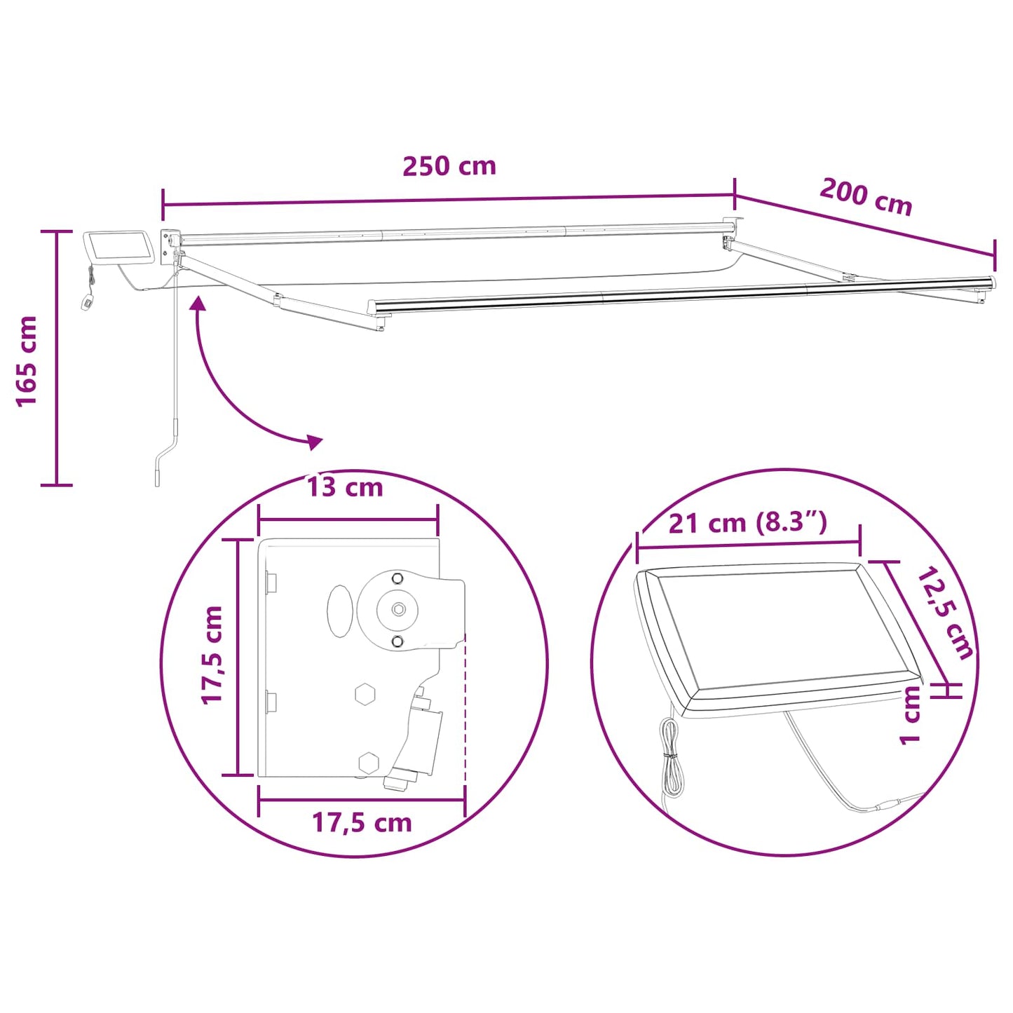Tenda retrattile manuale con LED Tortora | homemem39