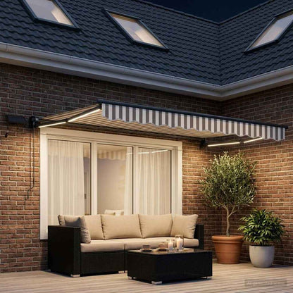Tenda retrattile manuale con LED Grigio chiaro e bianco | homemem39
