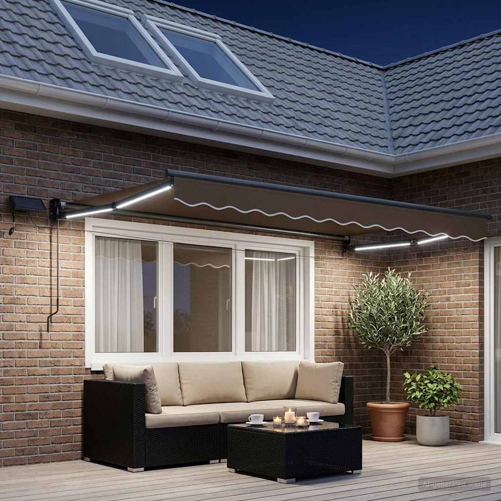 Tenda retrattile manuale con LED Tortora | homemem39