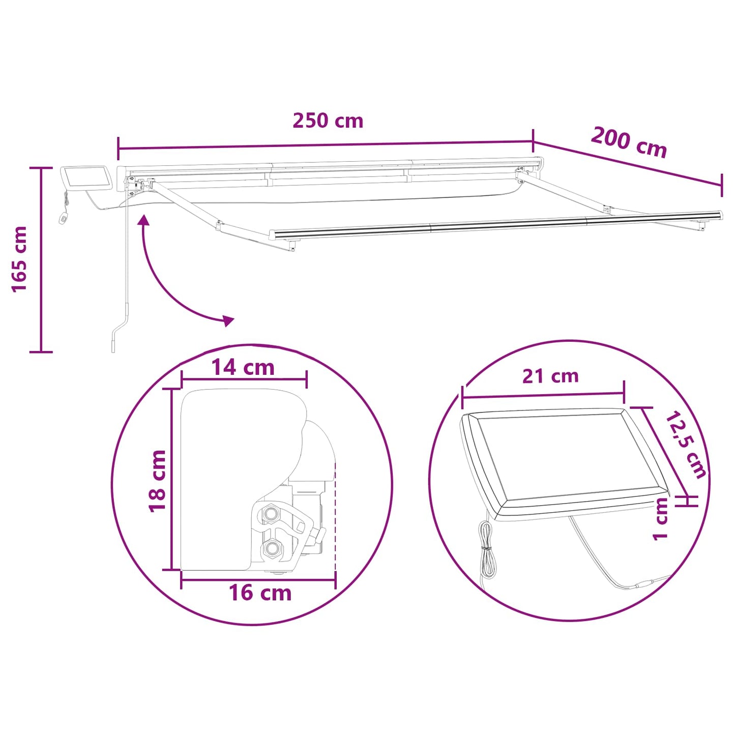 Cornice per Tenda Manuale con LED 2,5 x 2 m | homemem39