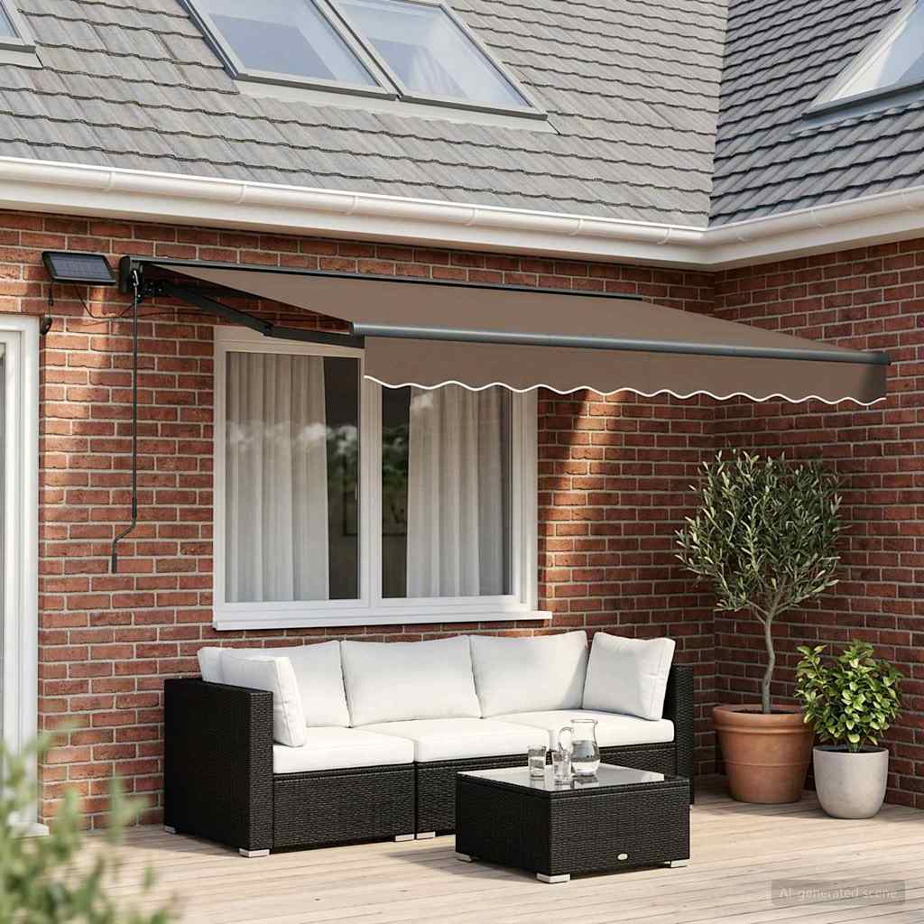 Cornice per Tenda Manuale con LED Tortora 3,5 x 2,5 m | homemem39