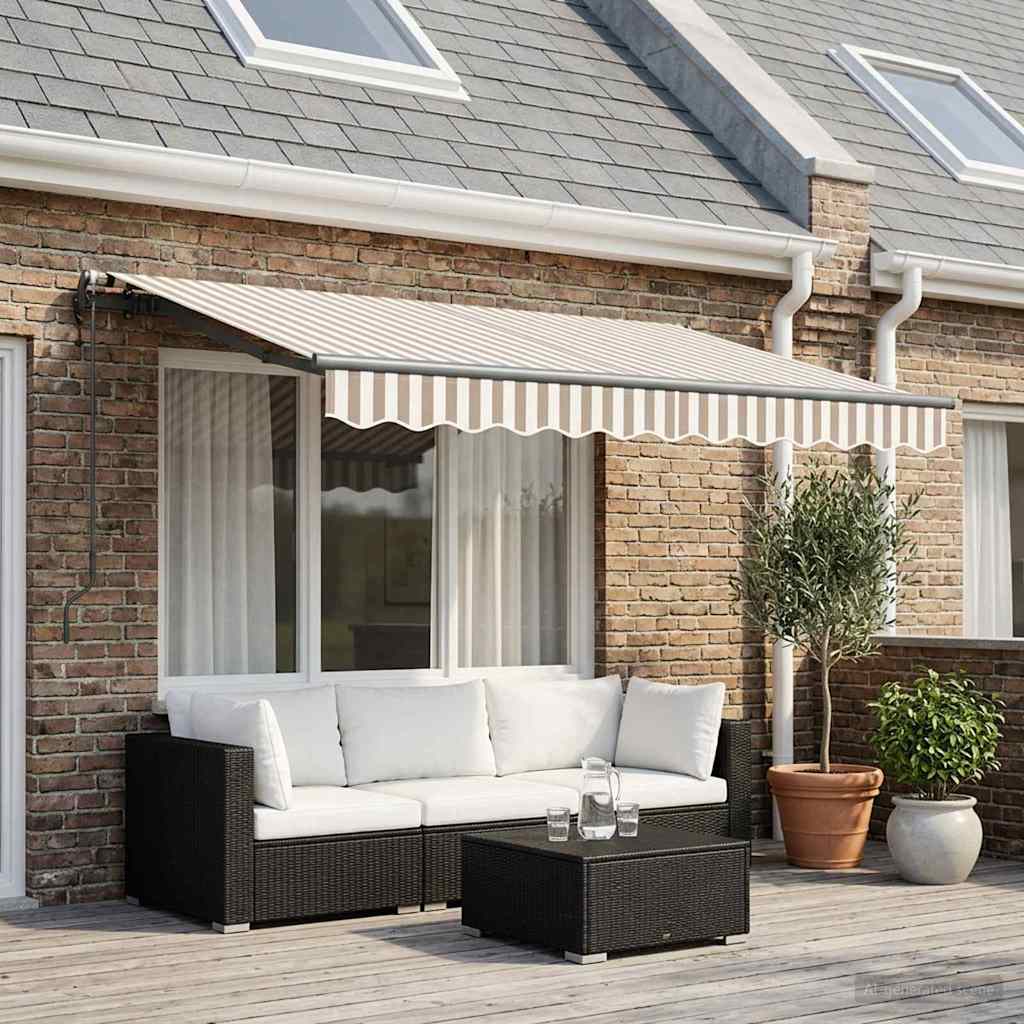 Tenda Retrattile Grigio chiaro e bianco 3,5 x 2 m Tessuto | homemem39