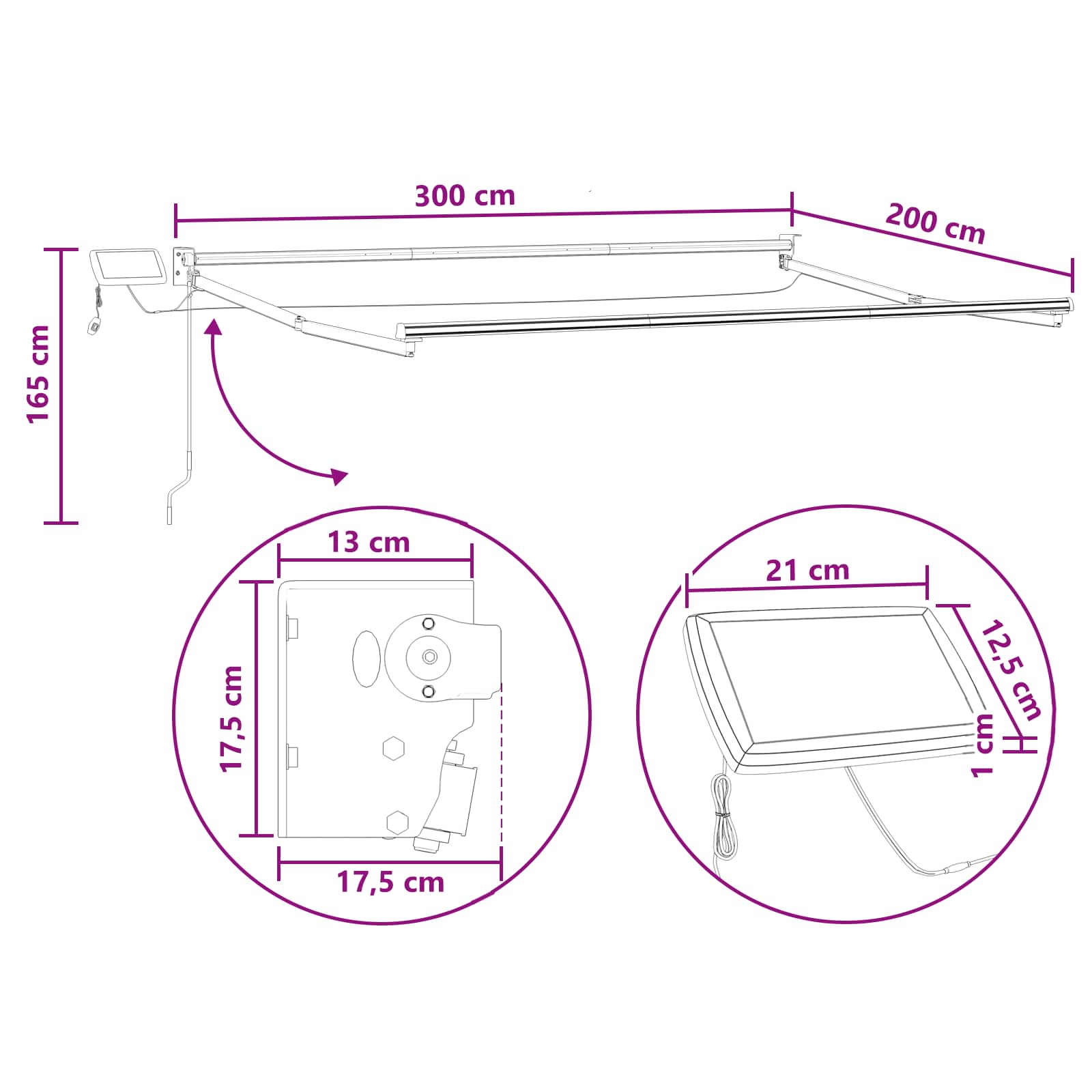 Tenda retrattile manuale con LED Tortora | homemem39