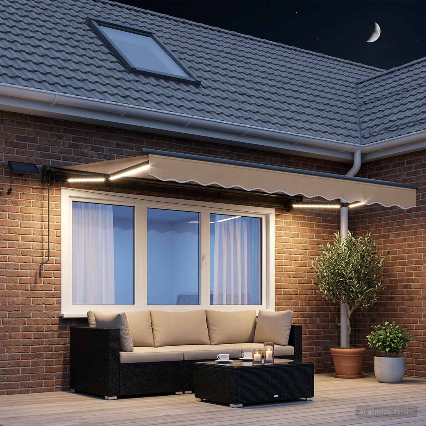 Cornice per Tenda Manuale con LED Tortora 3,5 x 2 m