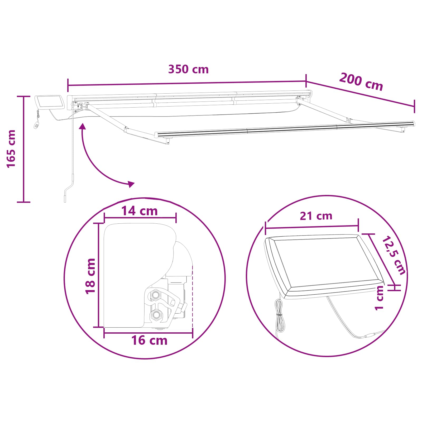 Cornice per Tenda Manuale con LED Tortora 3,5 x 2 m | homemem39