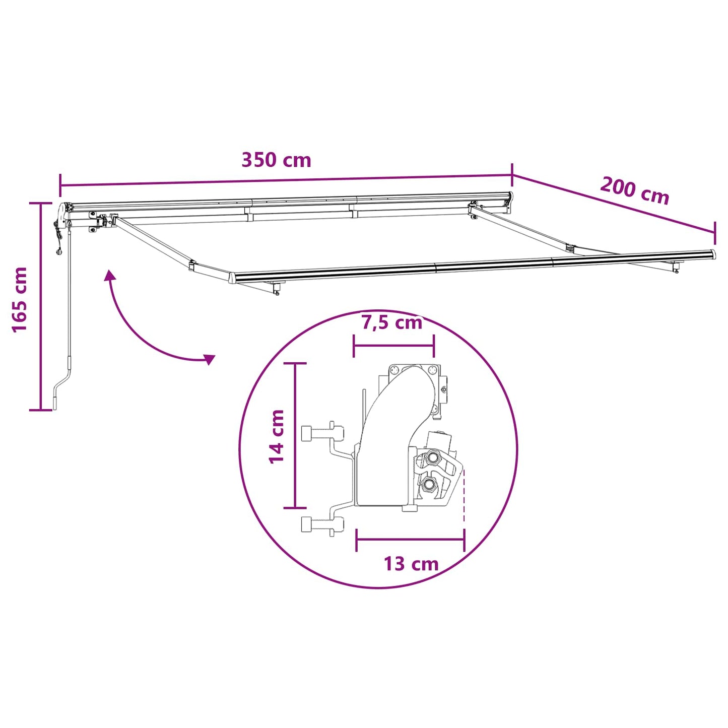 Tenda retrattile Tortora 3,5 x 2 m Tessuto
