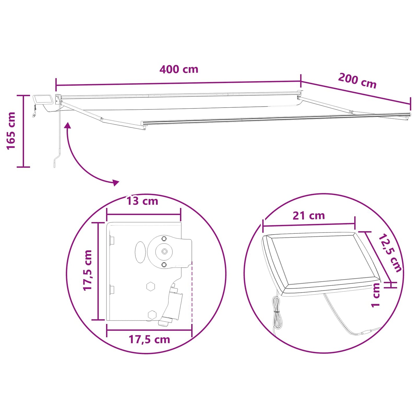 Tenda retrattile manuale con LED Tortora | homemem39