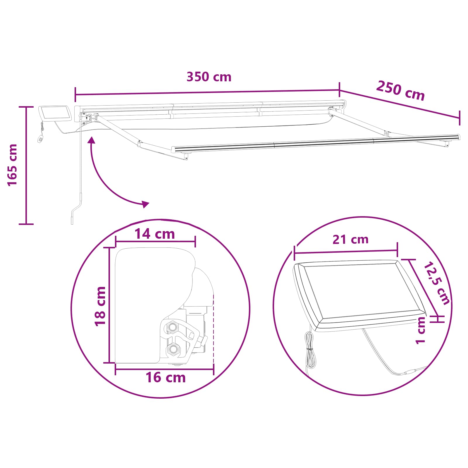 Cornice per Tenda Manuale con LED Tortora 3,5 x 2,5 m | homemem39
