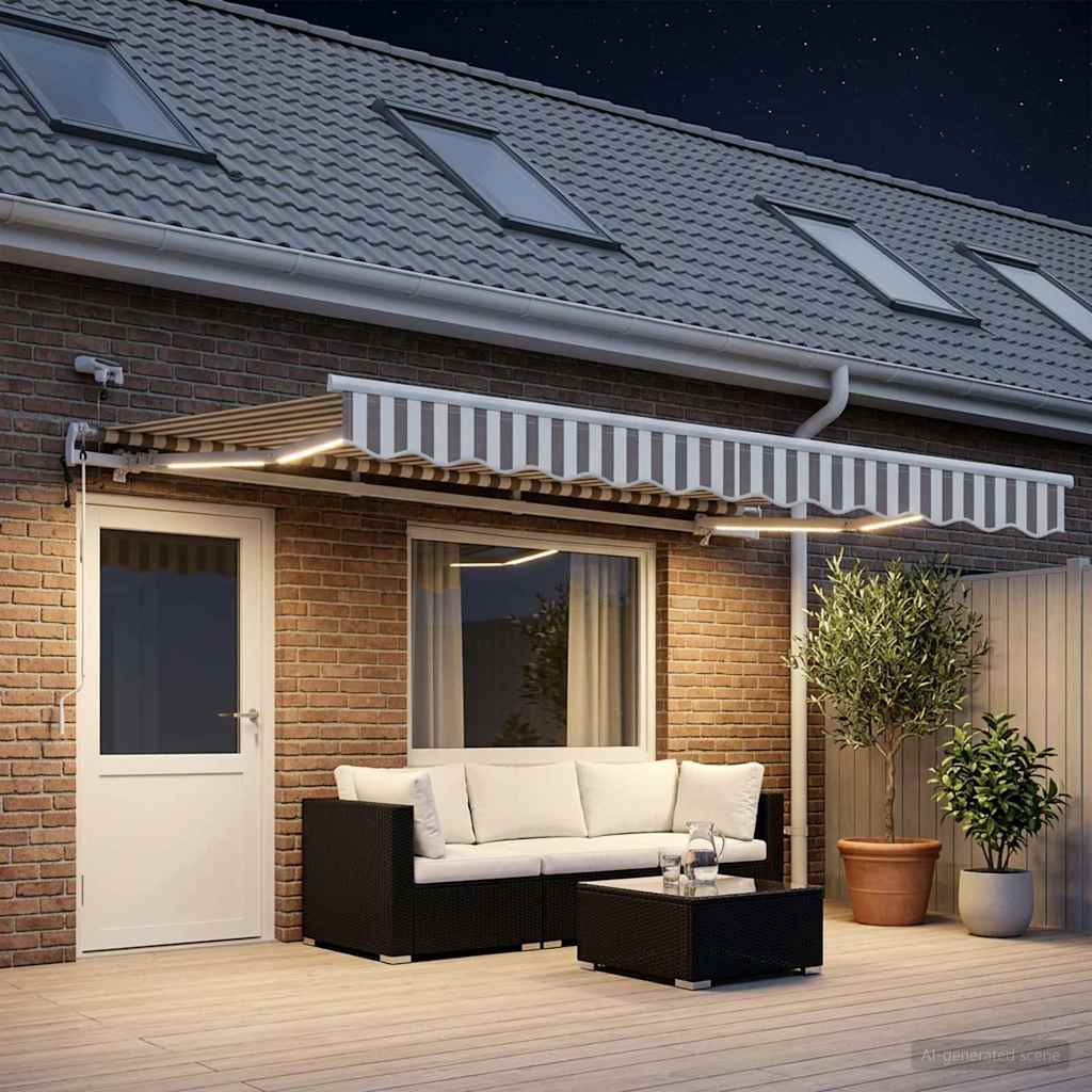 Tenda retrattile Grigio chiaro e bianco 500 × 300 cm Poliestere | homemem39