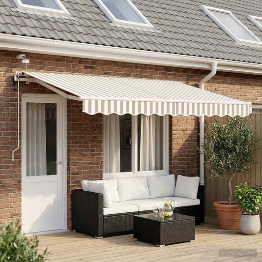 Tenda retrattile Grigio chiaro e bianco 400 × 350 cm Poliestere | homemem39