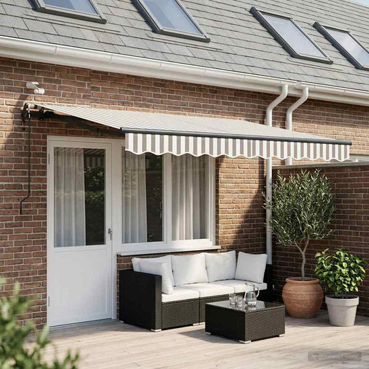 Tenda retrattile Grigio chiaro e bianco 450 × 350 cm Poliestere | homemem39