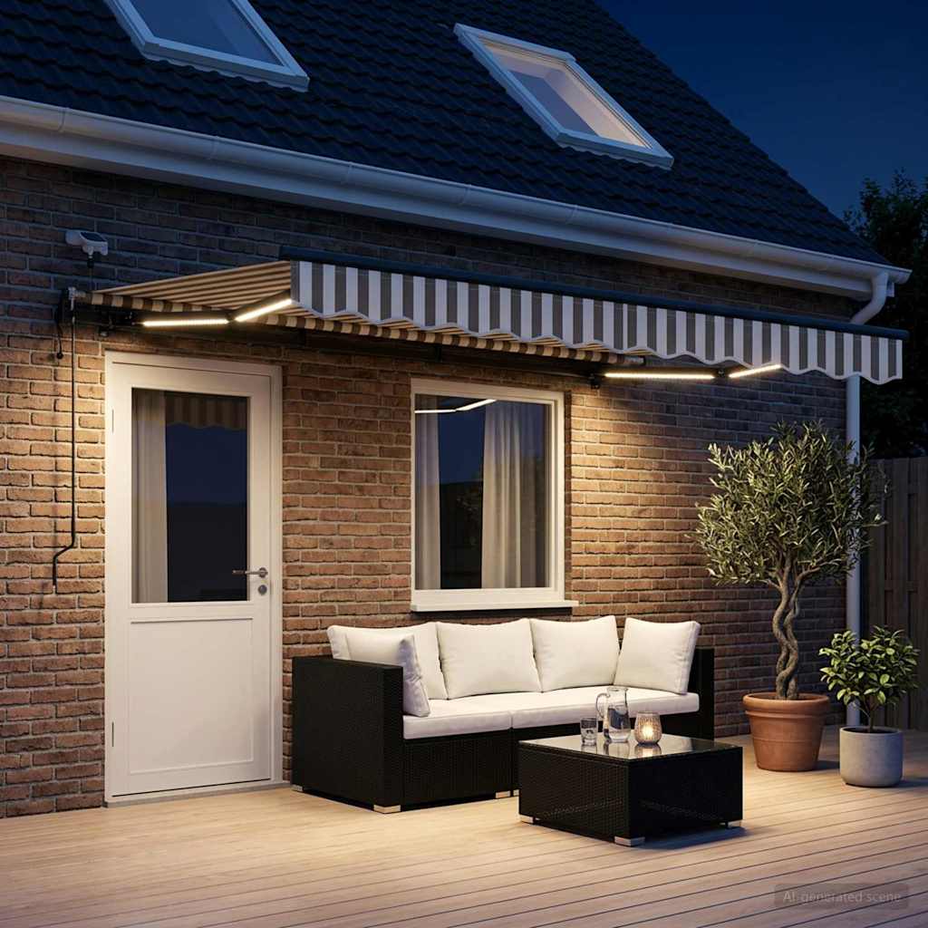 Tenda retrattile Grigio chiaro e bianco 400 × 350 cm Poliestere | homemem39