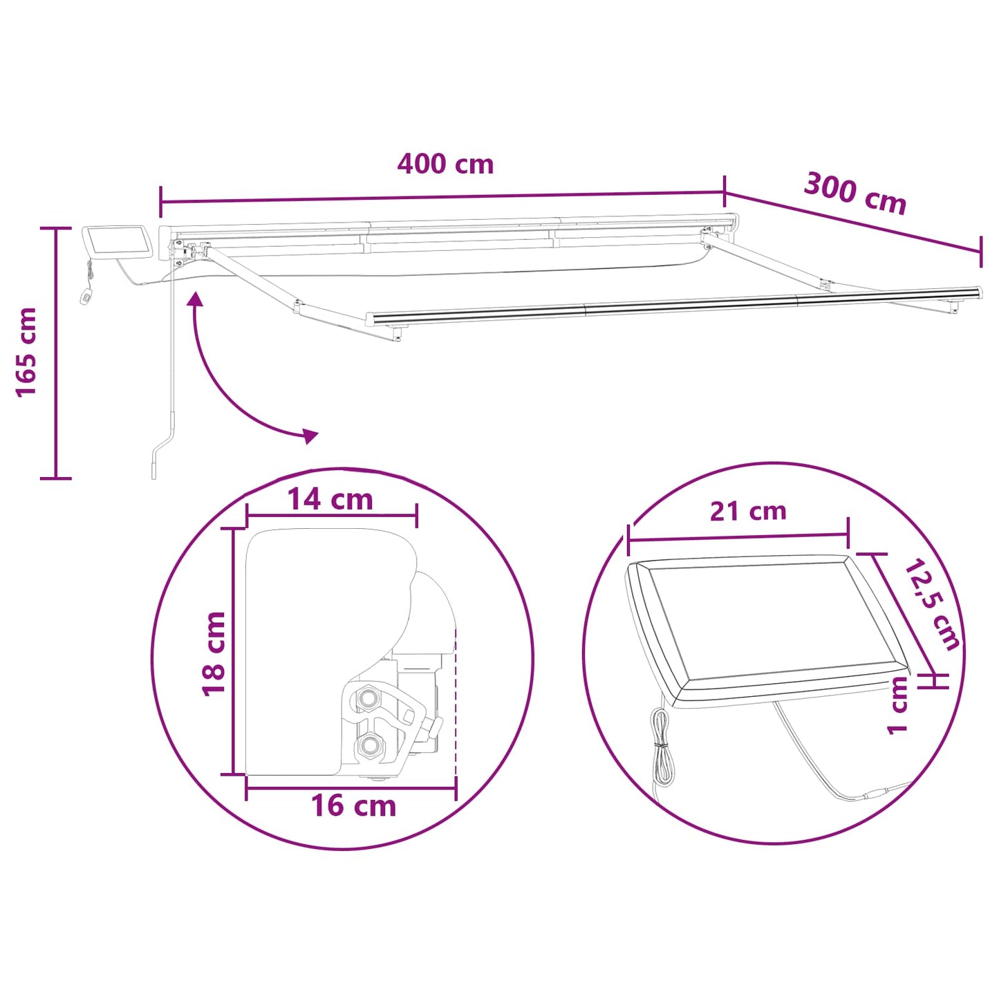 Cornice per Tenda Manuale con LED Tortora 4 × 3 m | homemem39