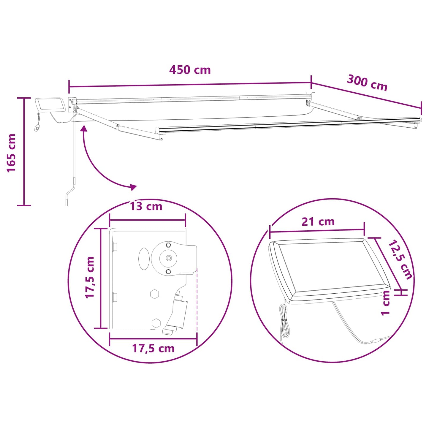 Tenda retrattile manuale con LED Grigio chiaro e bianco | homemem39