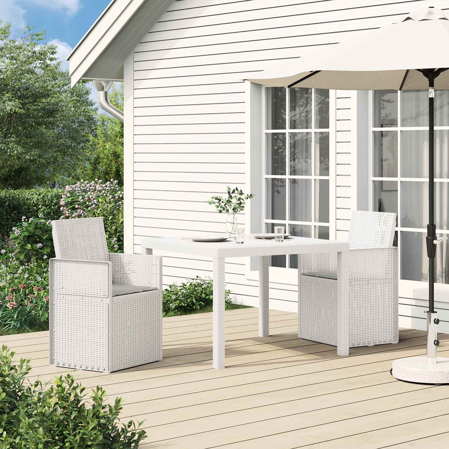 Sedie da pranzo da giardino 2 pcs Bianco e Grigio Chiaro PP