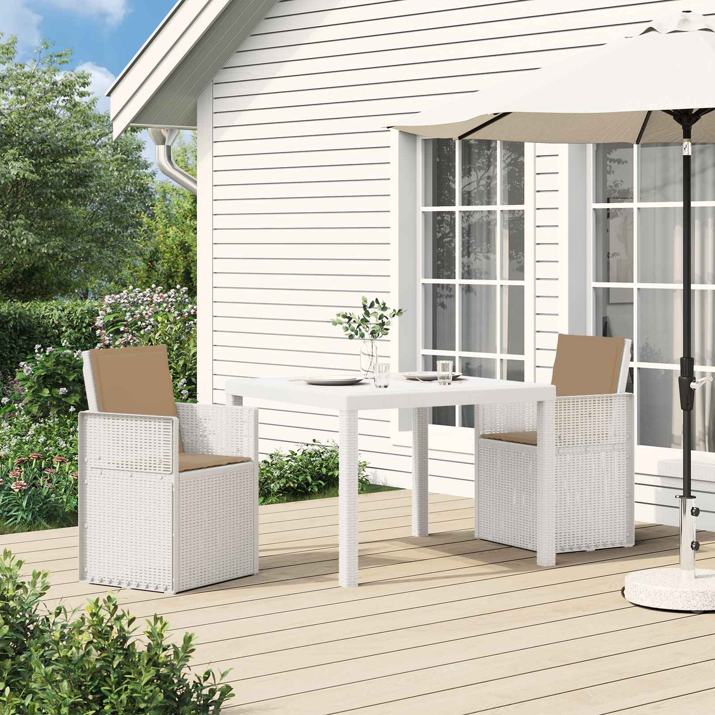 Sedie da pranzo da giardino 2 pcs Bianco e Tortora PP