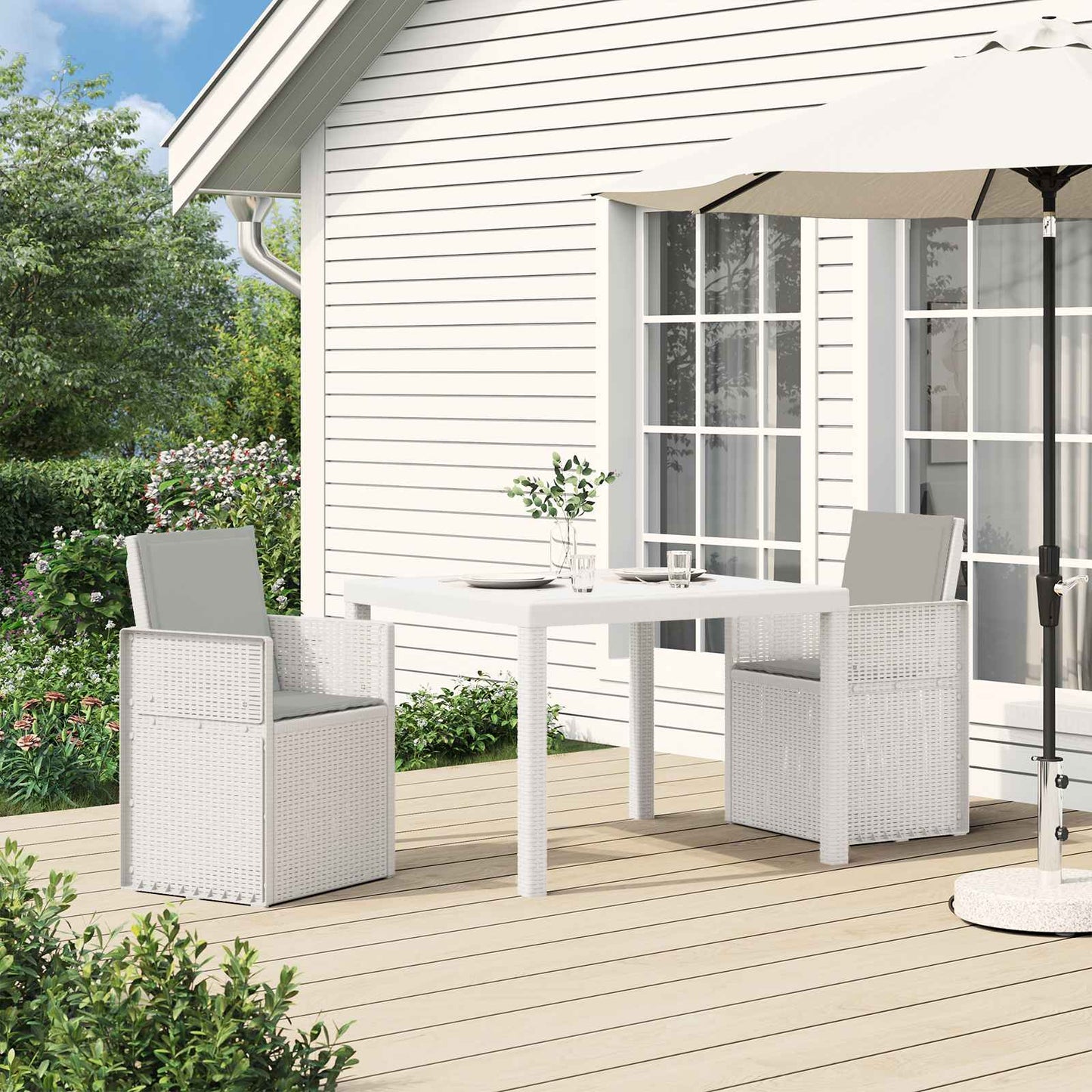 Sedie da pranzo da giardino 2 pcs Bianco e Grigio Chiaro PP