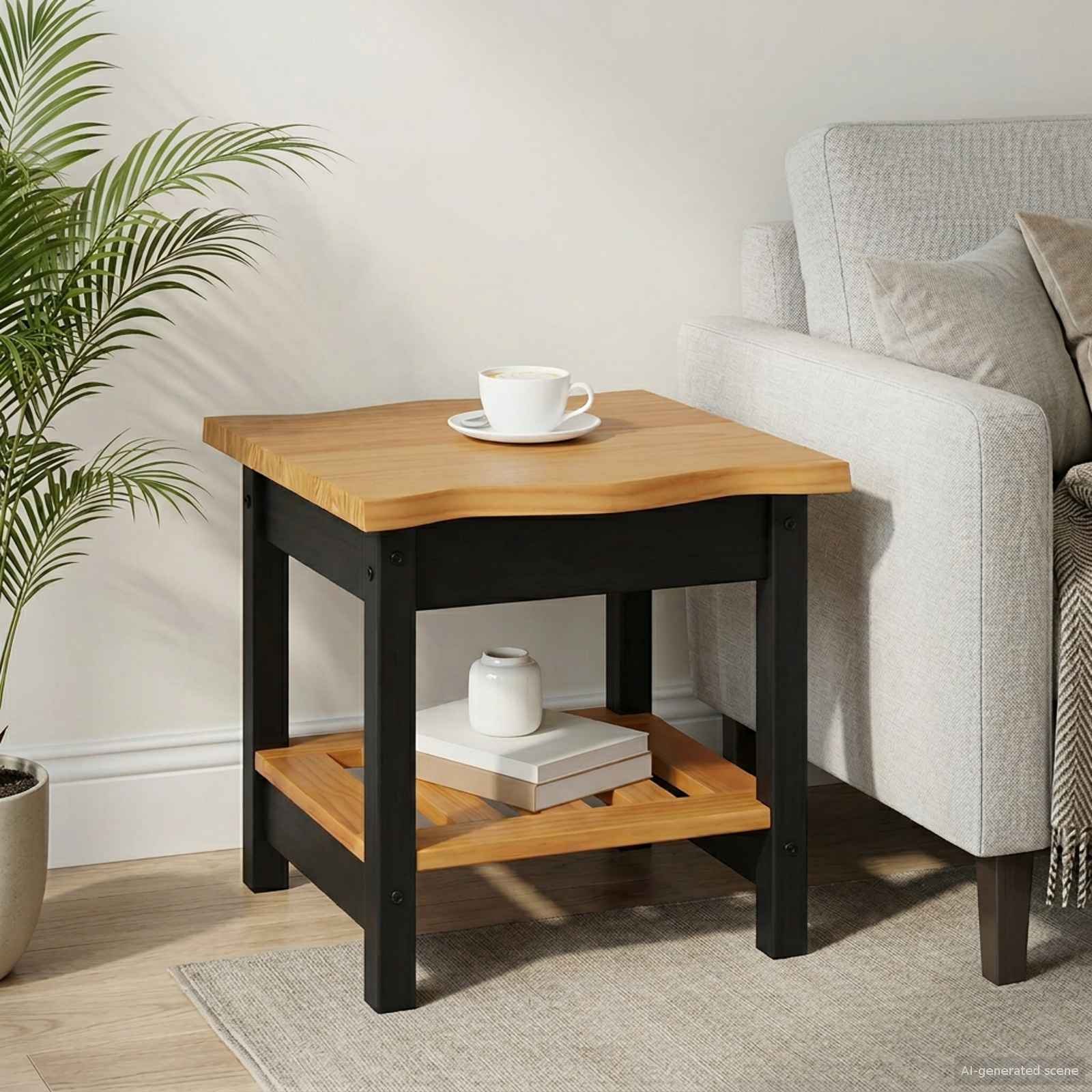 Tavolo laterale con lo scaffale EKAI Nero 50 x 50 x 45,5 cm | homemem39