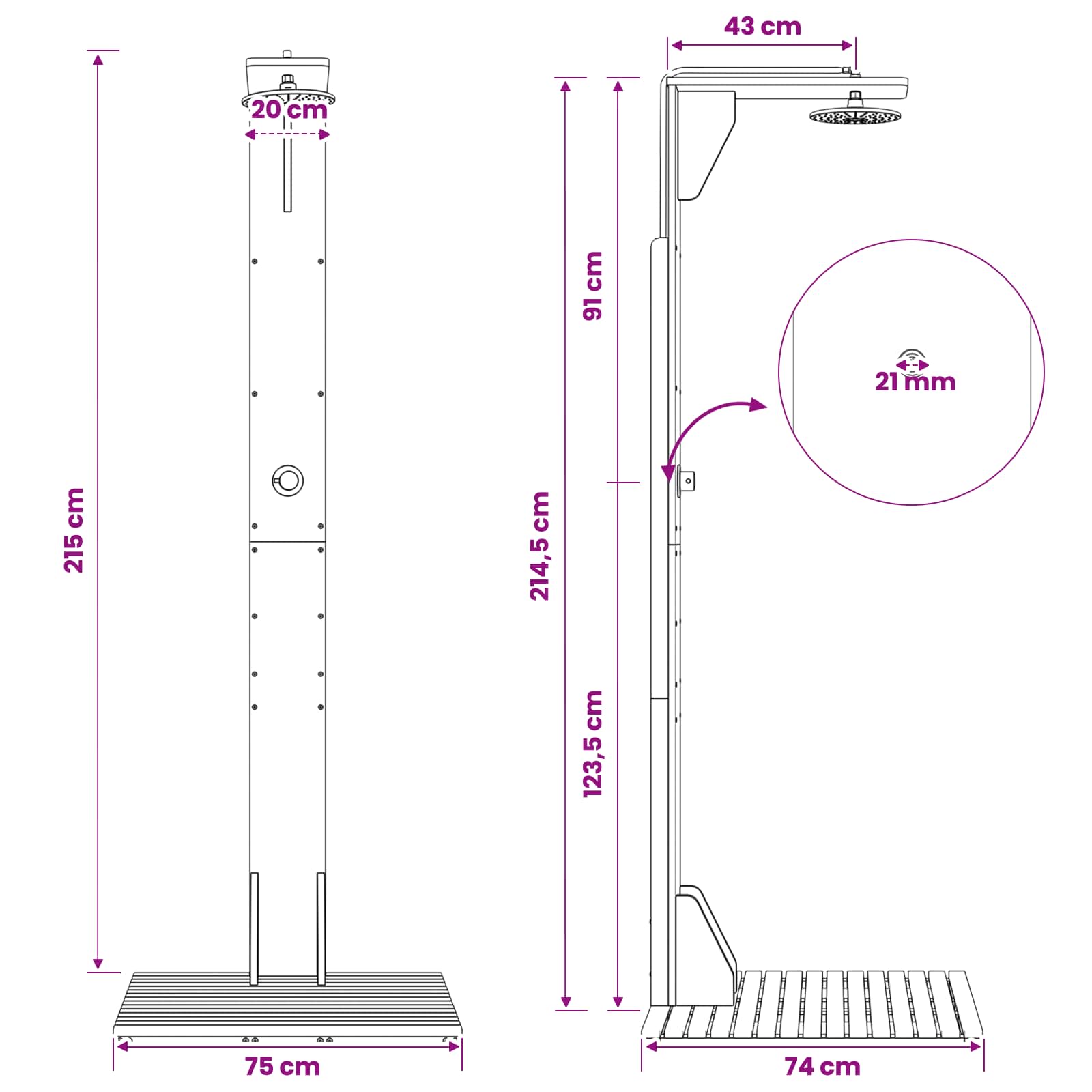 Doccia da esterno 219 cm Bianco | homemem39