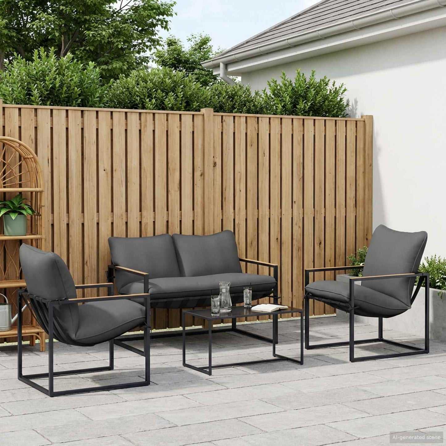 Set Divano da Giardino 4 pcs Nero e antracite Acciaio | homemem39