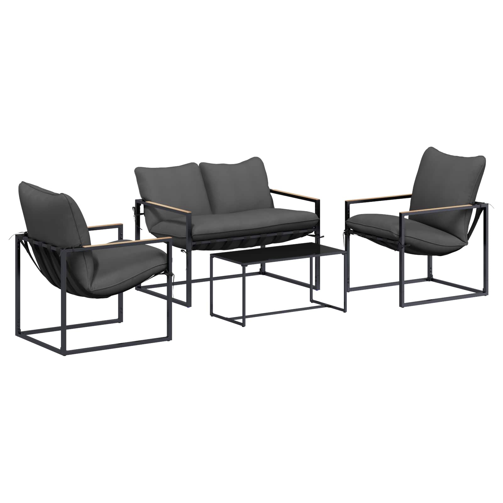Set Divano da Giardino 4 pcs Nero e antracite Acciaio | homemem39
