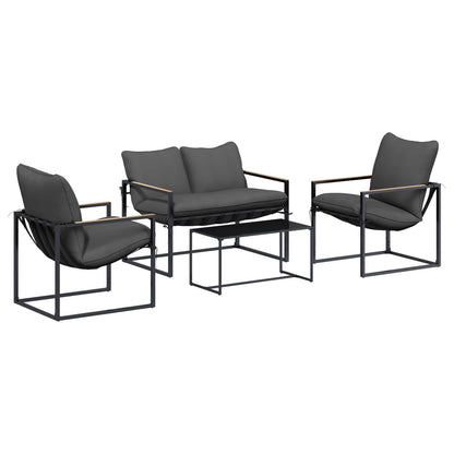 Set Divano da Giardino 4 pcs Nero e antracite Acciaio | homemem39