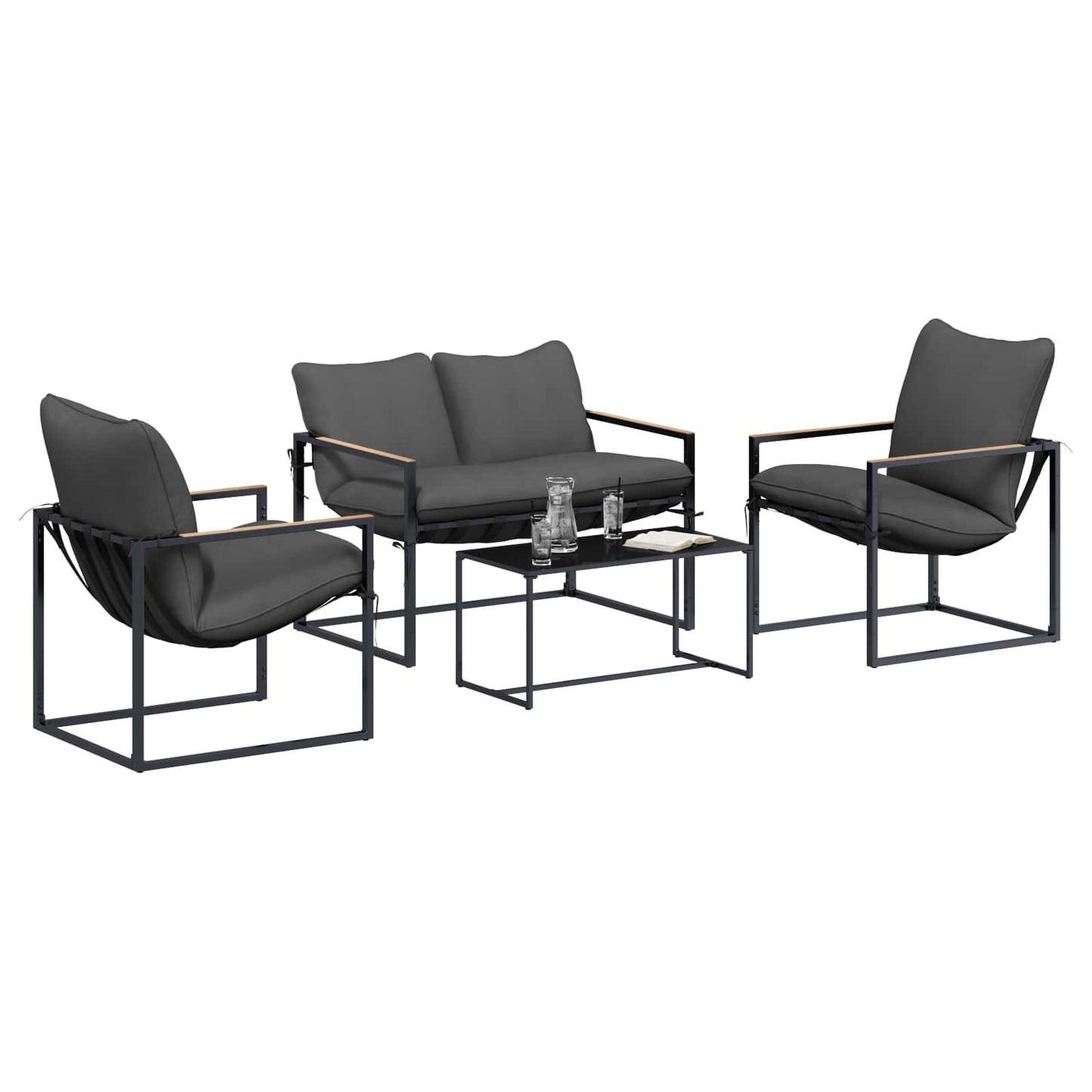 Set Divano da Giardino 4 pcs Nero e antracite Acciaio | homemem39