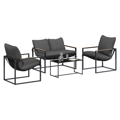 Set Divano da Giardino 4 pcs Nero e antracite Acciaio | homemem39