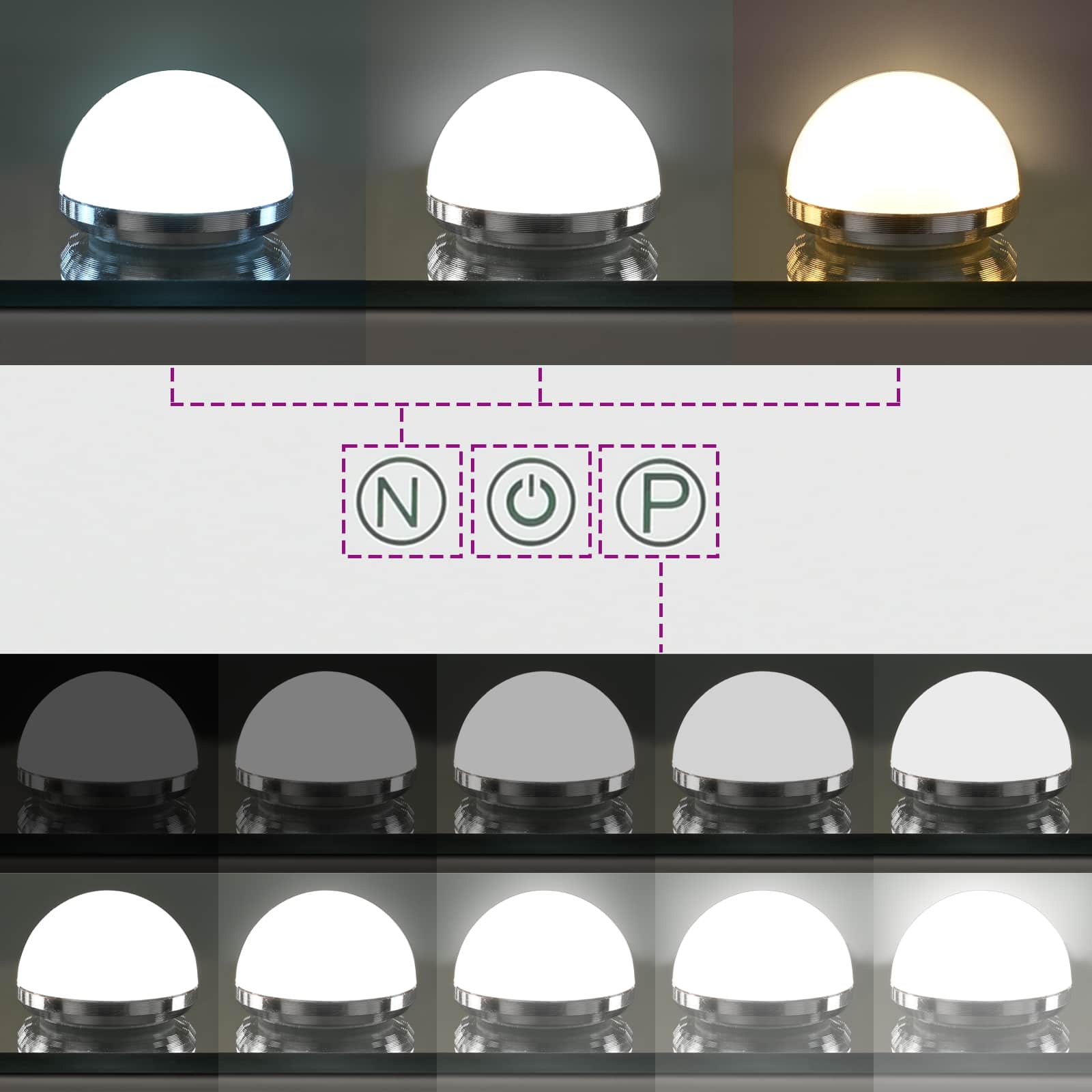 Specchio LED da Vanità Bianco 44 x 10 x 53 cm Vetro e acciaio | homemem39