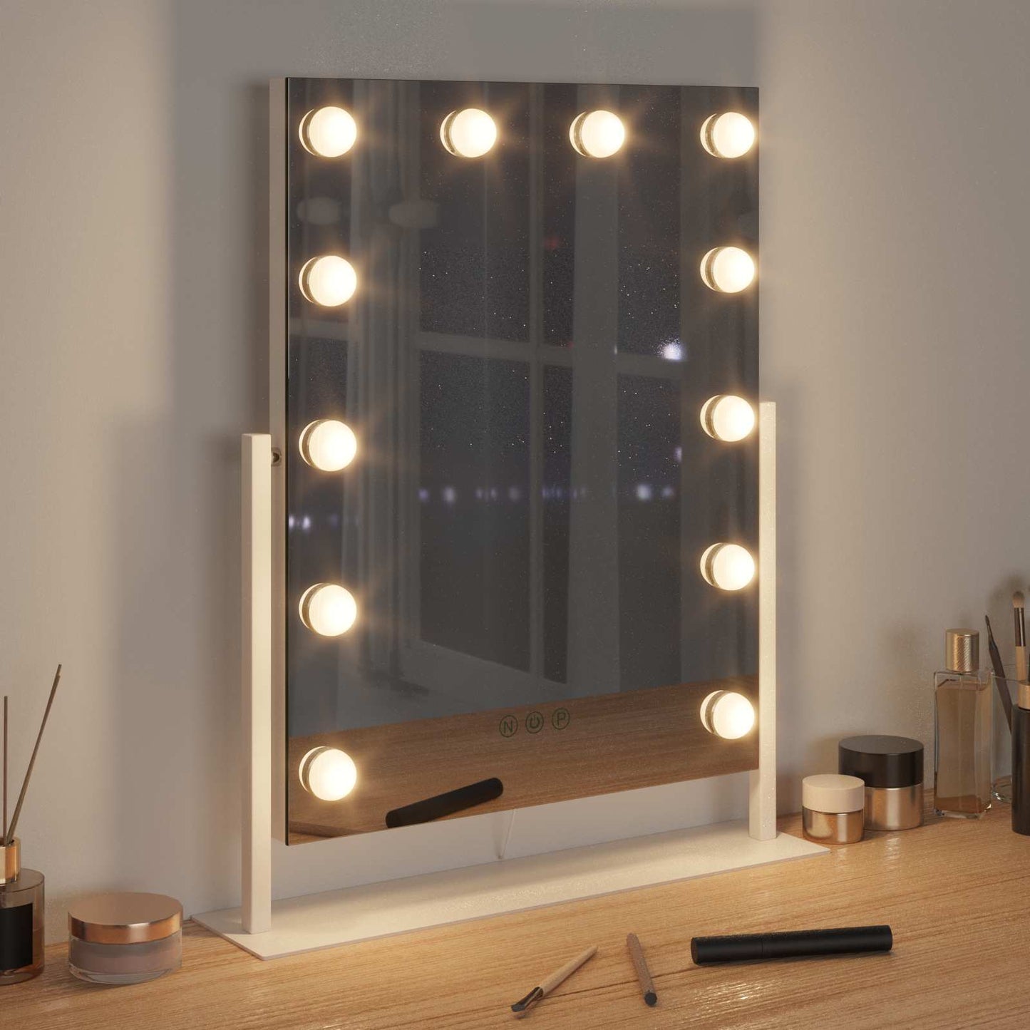 Specchio LED da Vanità Bianco 44 x 10 x 53 cm Vetro e acciaio