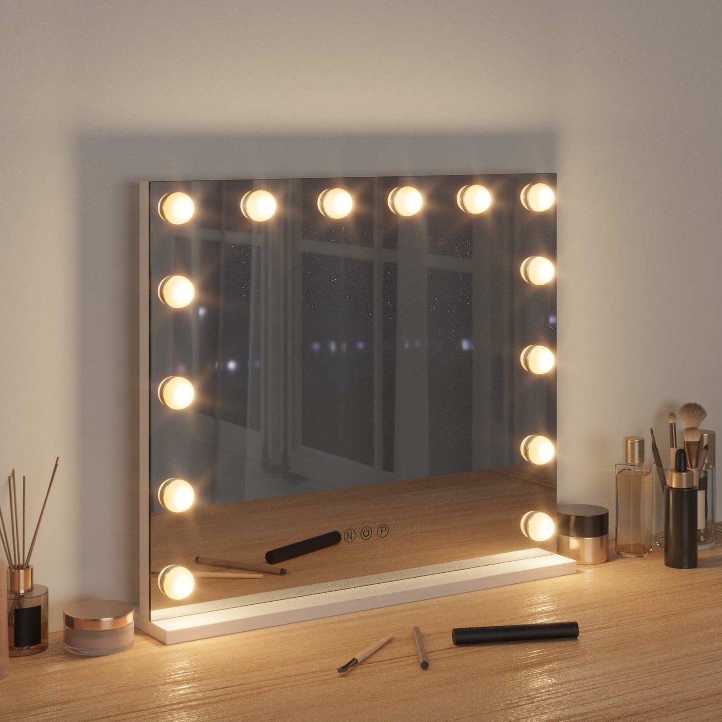 Specchio LED da Vanità Bianco 50 x 10 x 44 cm Vetro e acciaio