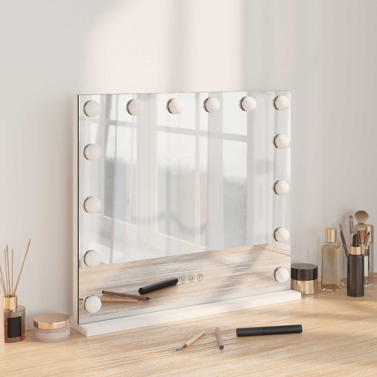 Specchio LED da Vanità Bianco 50 x 10 x 44 cm Vetro e acciaio | homemem39