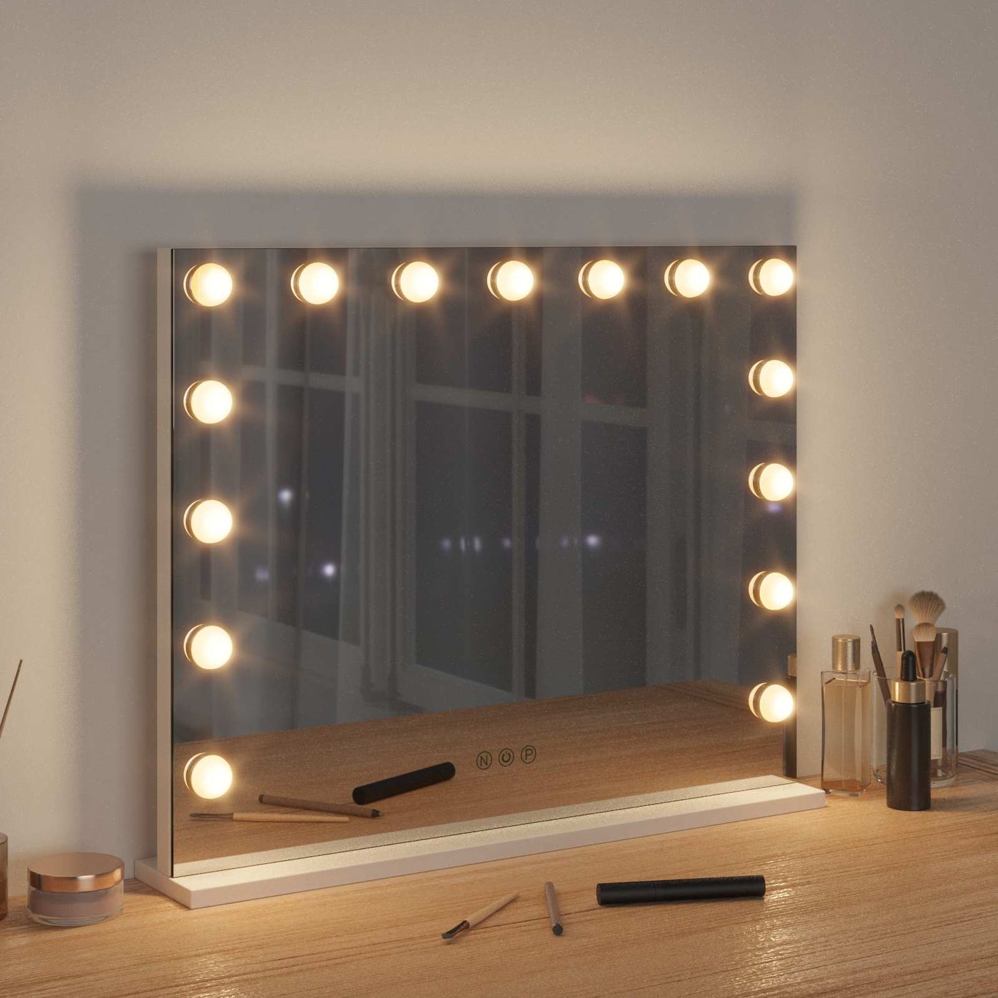 Specchio LED da Vanità Bianco 58 x 10 x 47 cm Vetro e acciaio