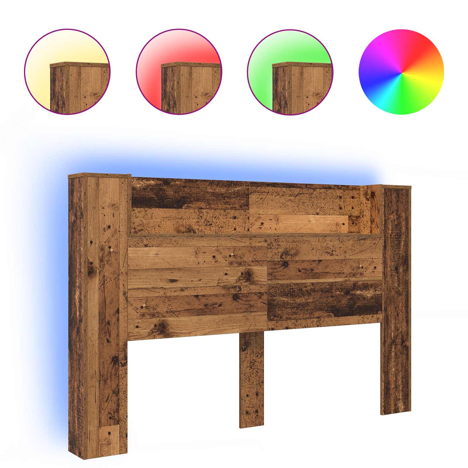 Testiera di stoccaggio con LED Legno antico 160 cm | homemem39