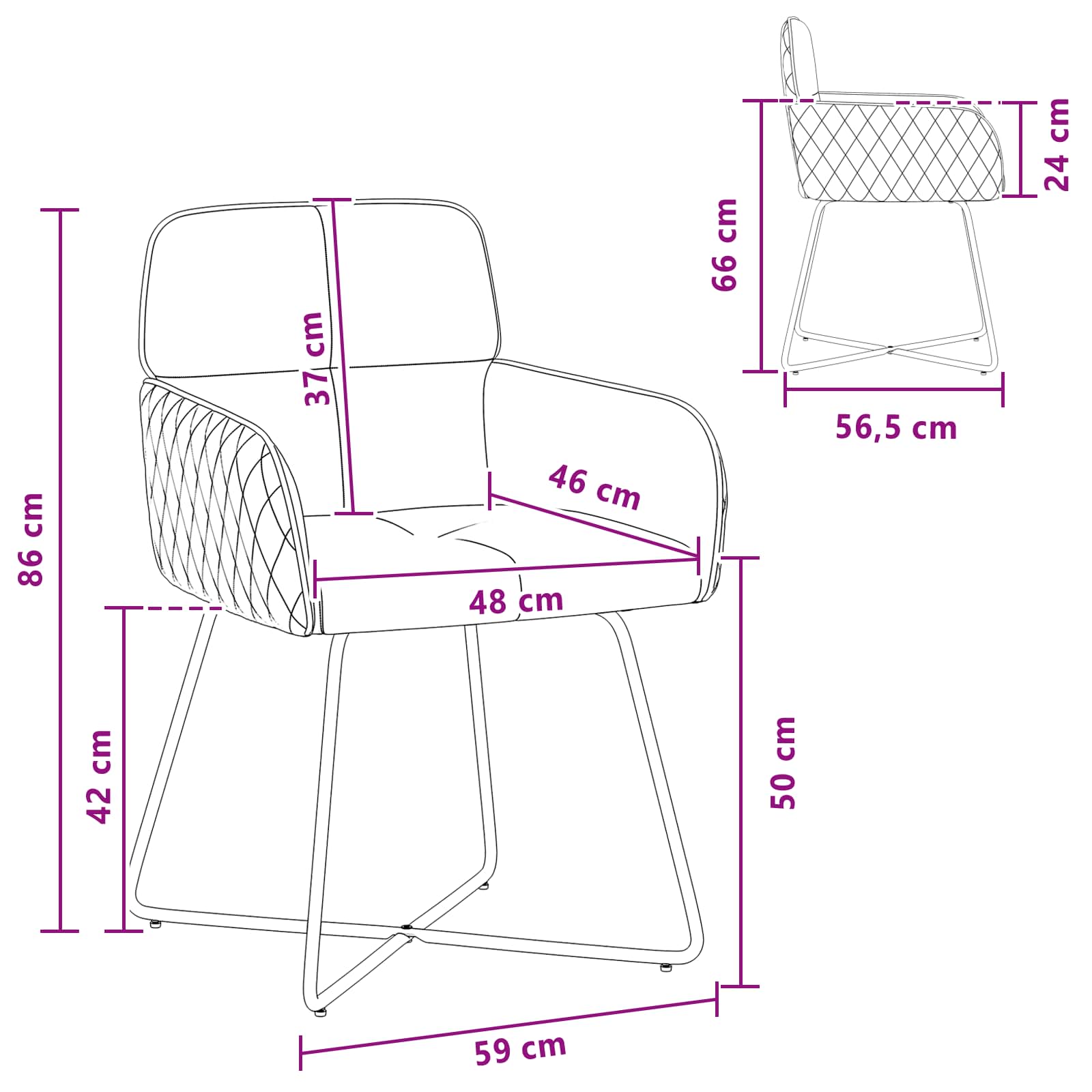 Sedie da pranzo 4 pcs Velluto Crema 59 x 56,5 x 86 cm | homemem39