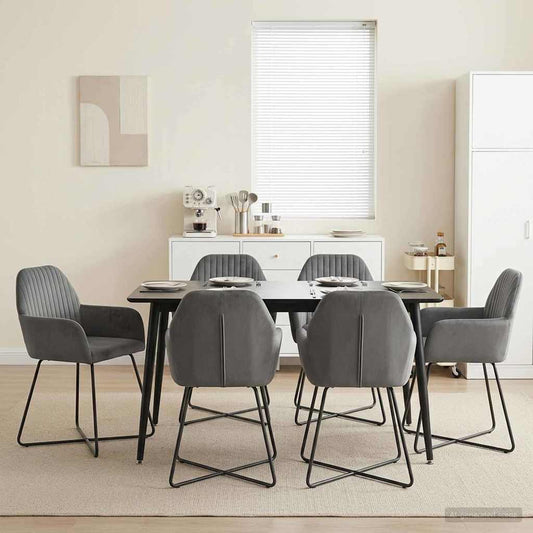 Sedie da pranzo 6 pcs Velluto Grigio Scuro 55 x 50 x 84 cm