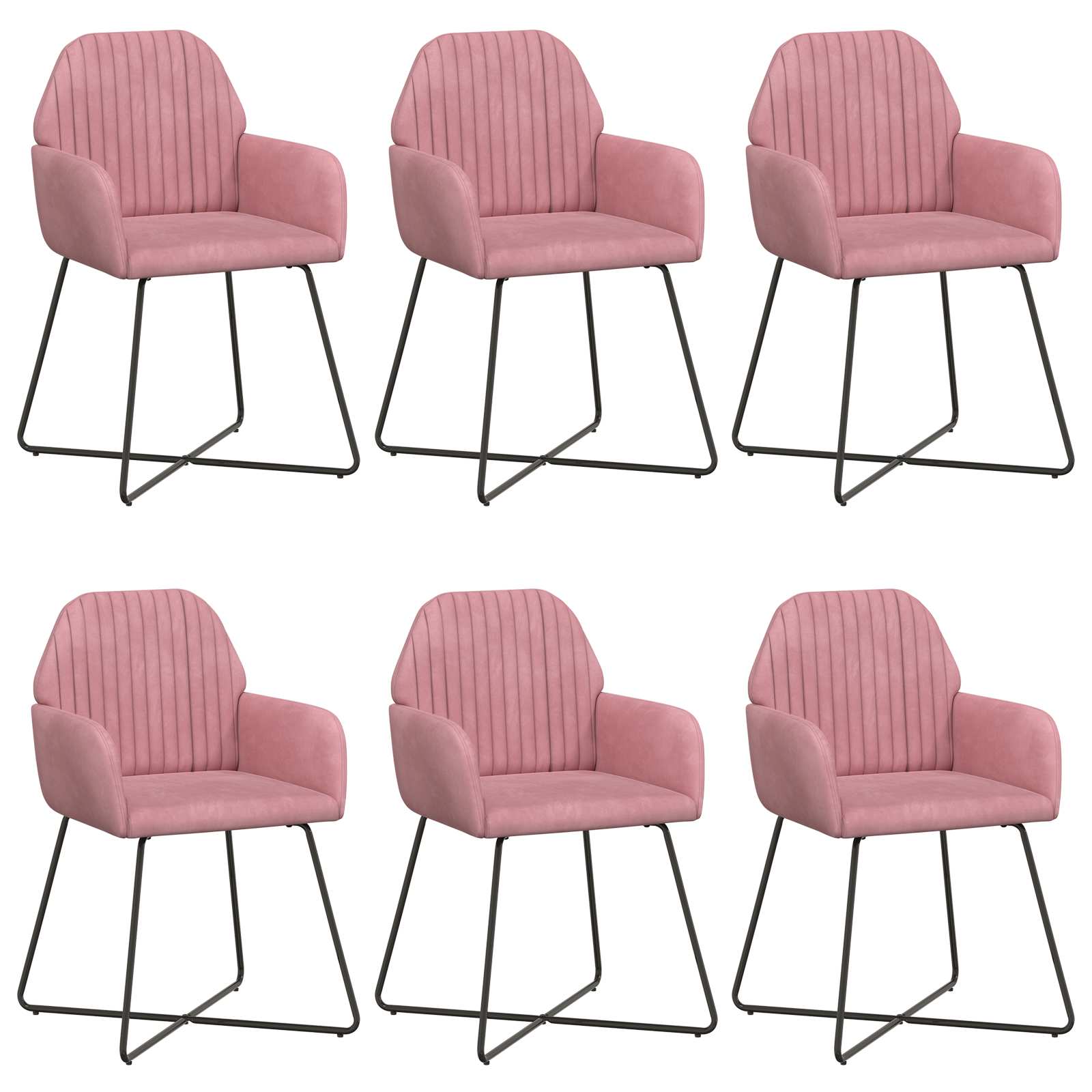 Sedie da pranzo 6 pcs Velluto Rosa 55 x 50 x 84 cm | homemem39