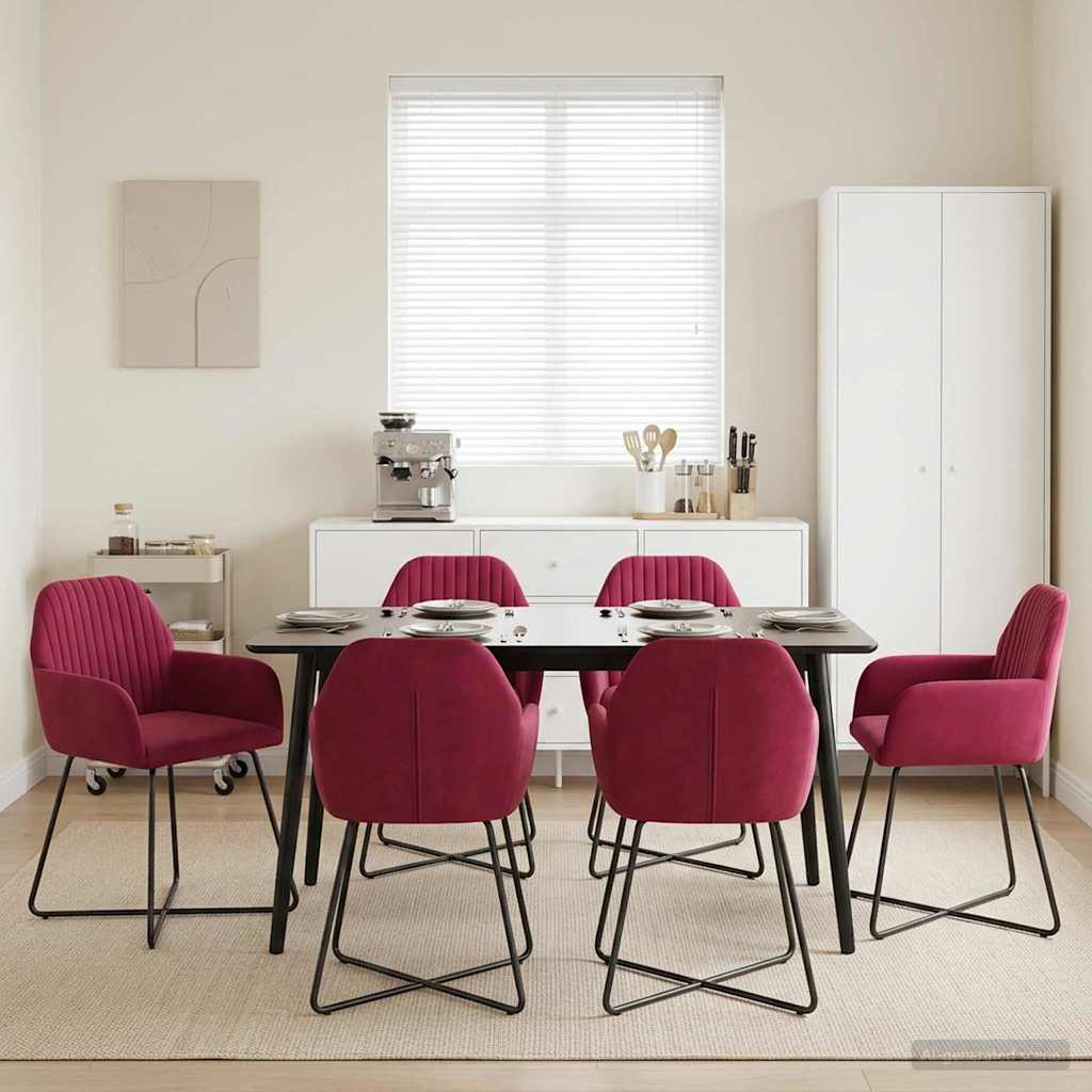 Sedie da pranzo 6 pcs Velluto Rosso Vino 55 x 50 x 84 cm