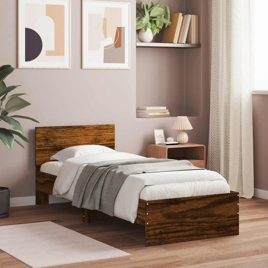 Struttura del letto con testiera Rovere Fumo Legno multistrato | homemem39