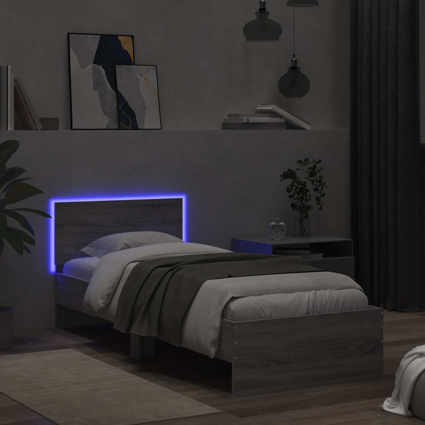 Letto con LED Sonoma grigio 80 x 200 cm Legno ingegnerizzato | homemem39