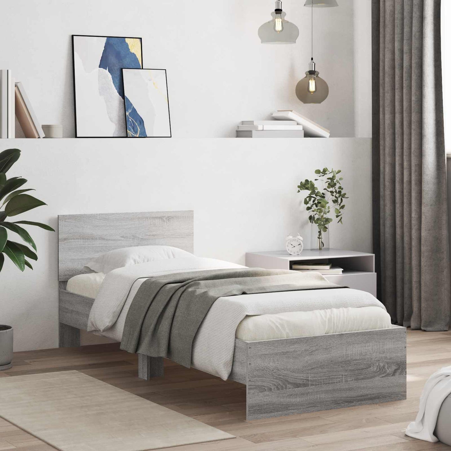 Letto con LED Sonoma grigio 80 x 200 cm Legno ingegnerizzato | homemem39