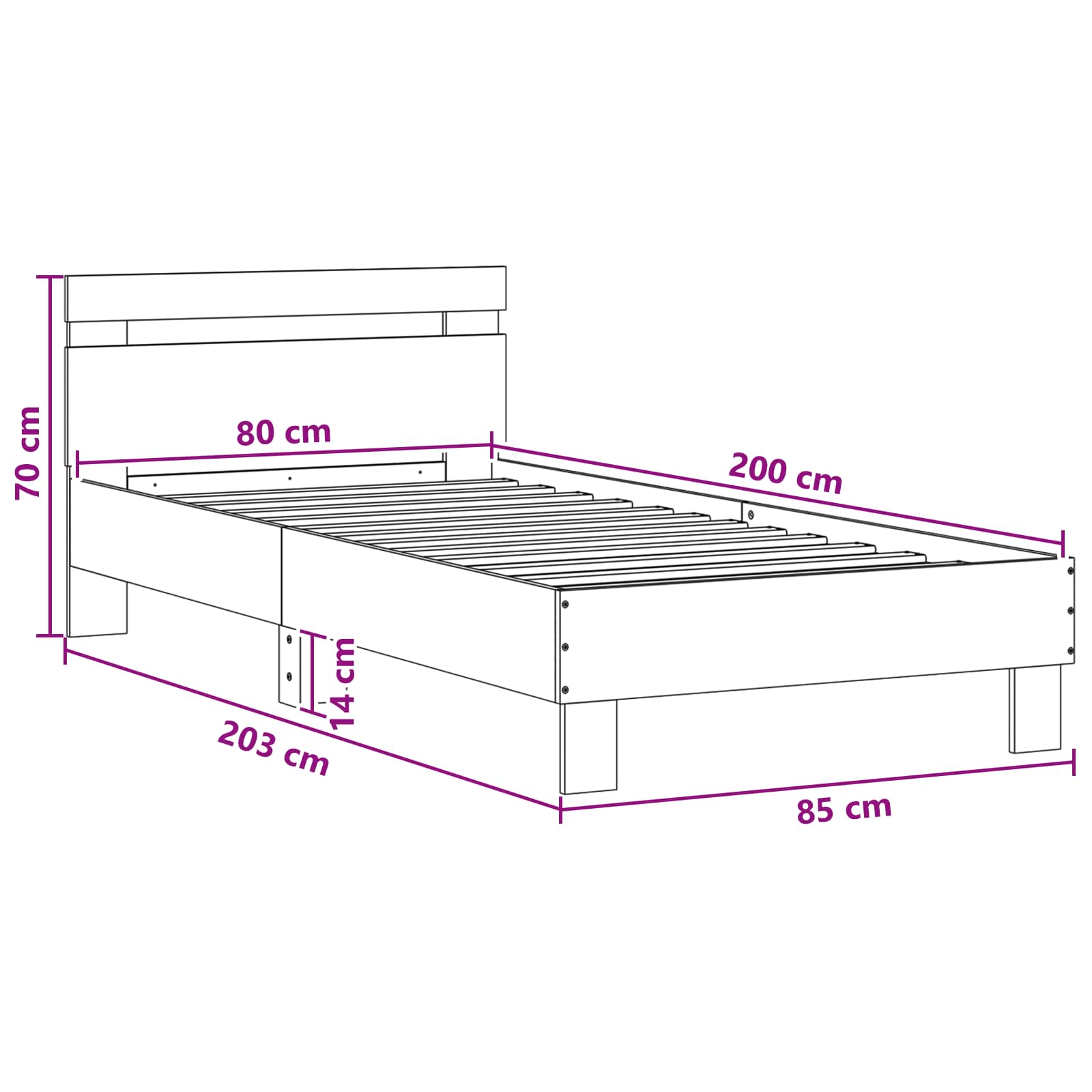 Letto con LED Rovere Nero 80 x 200 cm Legno ingegnerizzato | homemem39