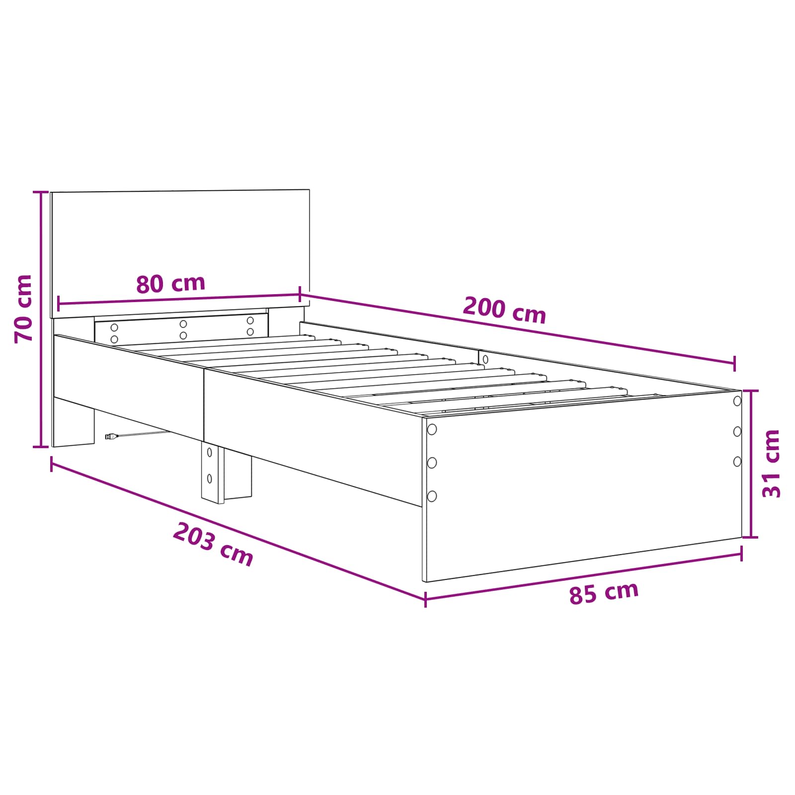 Letto con LED Rovere Artigianale 80 x 200 cm | homemem39
