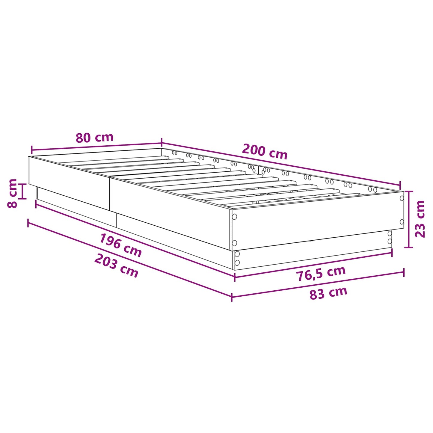 Letto con LED Legno antico 80 x 200 cm Legno ingegnerizzato | homemem39